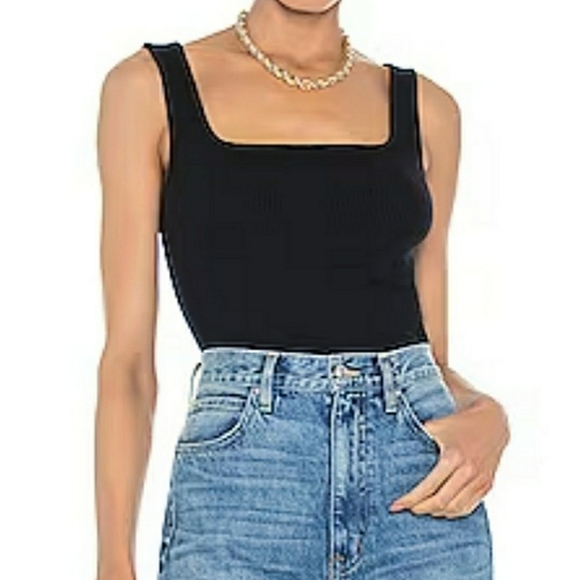 Vince Square Neck Ribbed Black Tank Top Cotton Viscose Polyester Women's Large - Picture 1 of 14